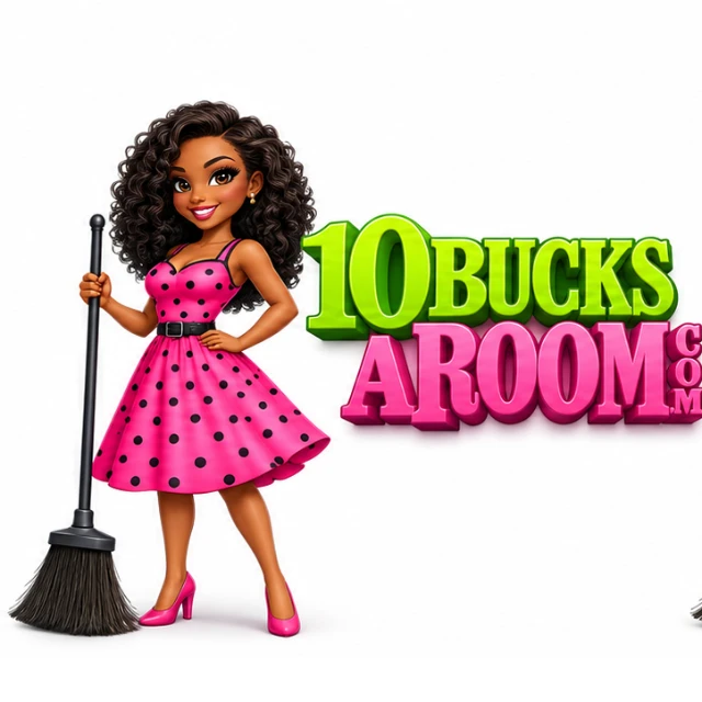 10BucksARoom logo with a Black mascot with curly hair